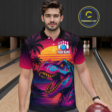 Load image into Gallery viewer, Custom Neon Dinosaur Bowling Men Bowling Shirt Polo &amp; Quarter-Zip Bowling Team Jerseys HNT78