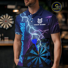 Load image into Gallery viewer, Custom Purple Blue Lightning Strike Dart Shirts For Men, Darts Team Jersey Polo &amp; 1/4 Zip Outfit TDM4140