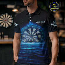 Load image into Gallery viewer, Men’s Personalized Darts Shirts With Navy Ocean, Stars Sky And Glowing Dartboard NYN0259