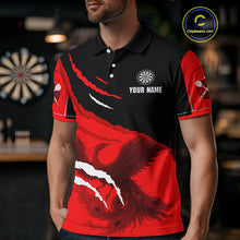Load image into Gallery viewer, Custom Dart Team Shirt For Men With Crimson Phoenix On Black Linear Pattern NYN0277
