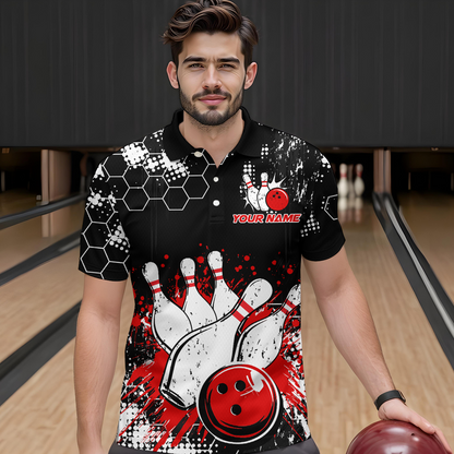 Red Watercolor Bowling Shirts Men Women Team Custom Bowling Polo & 1/4 Zip Shirt MBL60