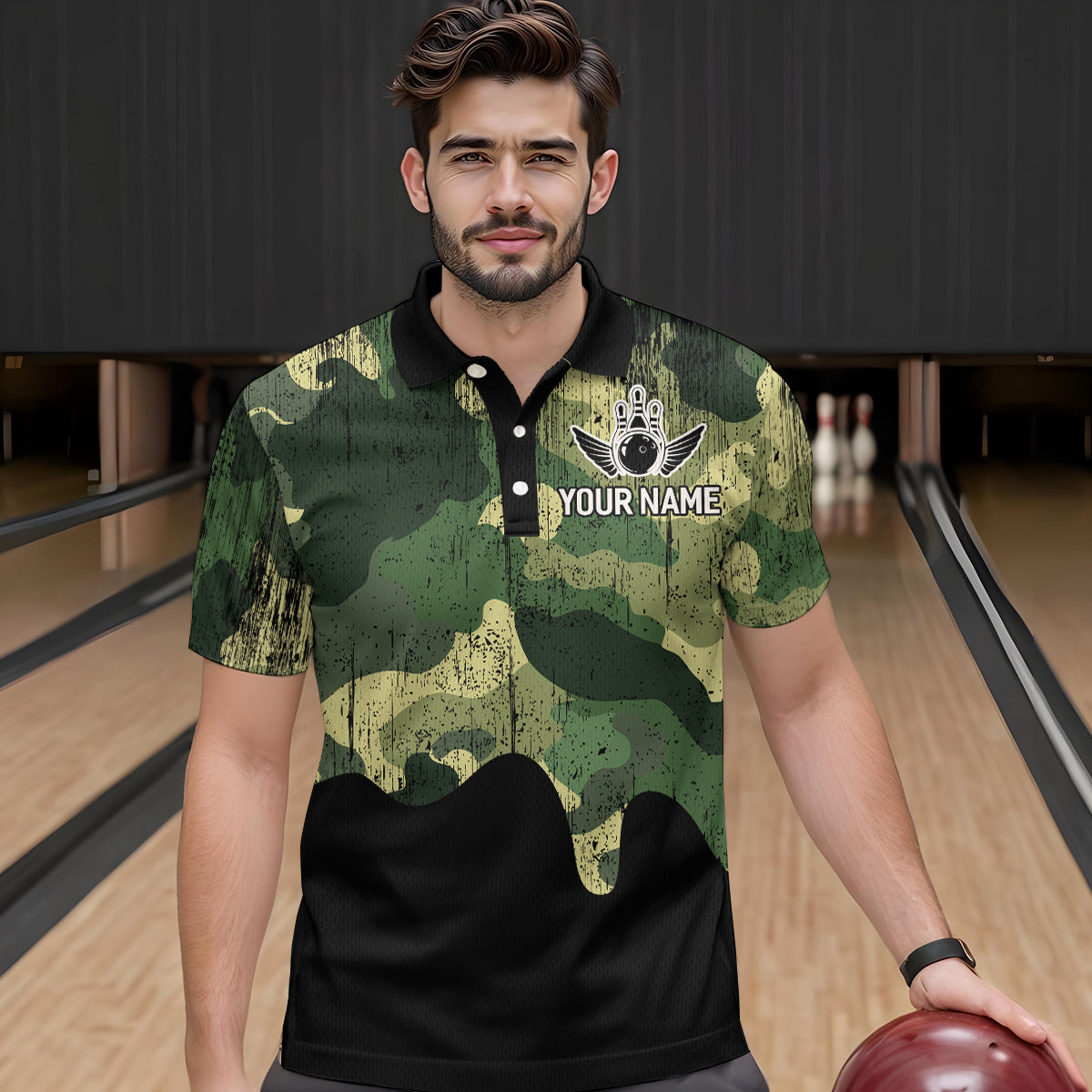 Personalized Camouflage Bowling Shirt for Men Women American Flag Polo Bowling Team Jersey QZT678