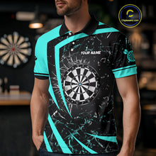 Load image into Gallery viewer, Personalized Turquoise Break Glass Dart Shirts For Men Custom Funny Dart Jerseys Polo &amp; 1/4 Zip TDM3876