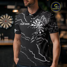 Load image into Gallery viewer, Custom Men&#39;s Dart Shirt – Black &amp; White Lightning Cobra Design – Personalized Dart Team Jersey TDM3882