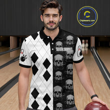 Load image into Gallery viewer, Black &amp; White Bowling Shirt Custom Skull Polo Bowling Jersey Gift for Bowlers QZT693