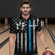 Load image into Gallery viewer, US Blue Flag Bowling Shirt for Men Custom Name Polo &amp; Quarter-Zip Bowling Jersey Bowling Team Shirt HNT23
