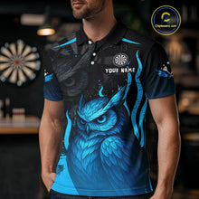 Load image into Gallery viewer, Men’s Darts Shirt With Navy Owl And Grunge Dartboard, Custom Name Option NYN0305