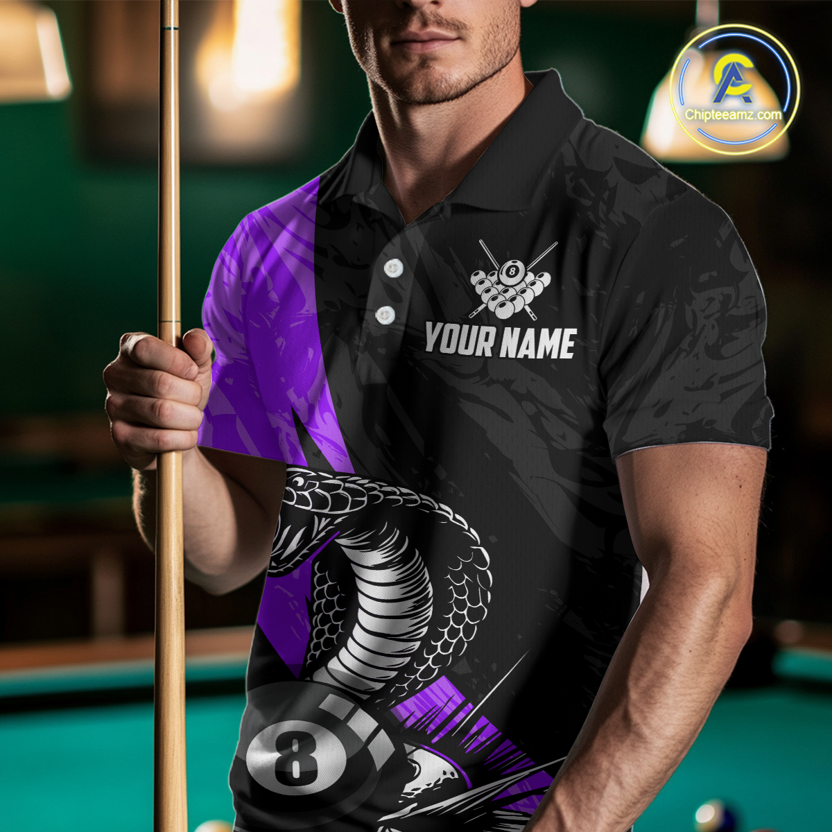 Custom Purple Cobra Snake 8 Ball Pool Billiard Shirts for Men Team Polo & 1/4 Zip Shirts NNT57