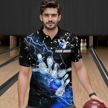 Load image into Gallery viewer, Custom Bllue Lightning Bowling Shirts for Men Women Team Bowling Polo &amp; 1/4 Zip MBL80