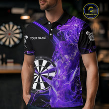 Load image into Gallery viewer, Custom Black And Purple Flame Darts Shirts For Men, Darts Team Jerseys Polo &amp; Quarter Zip Uniform TDM4017