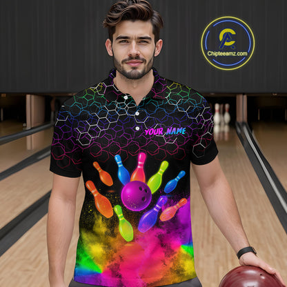 Colorful Bowling Custom Men Bowling Shirt Polo & Quarter-Zip Bowling Team Jerseys HNT73