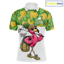 Load image into Gallery viewer, Golfing Flamingo Mens Funny Golf Polo Shirt Custom Yellow Pattern Pineapple Golf Ball Clothes Shirts NHT739