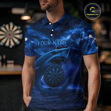 Load image into Gallery viewer, Men's Custom Darts Shirt - Cobalt Lightning Shark In Ocean With Dartboard And Arrow NYN0330