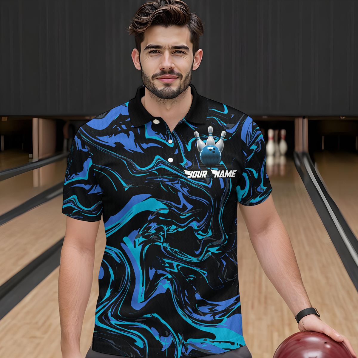 Teal Bowling Custom Men Bowling Shirt Polo & Quarter-Zip Bowling Team Jerseys HNT48