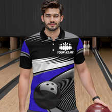 Load image into Gallery viewer, Black&amp;Blue Bowling Shirt for Men Women Team Custom Bowling Polo &amp; 1/4 Zip Shirt MBL43
