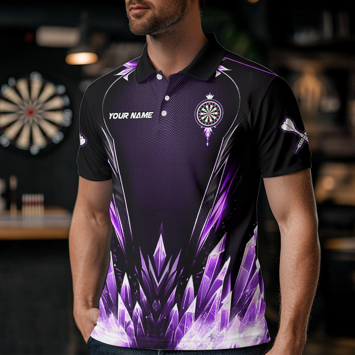 Personalized Purple Icy Dartboard Custom Darts Polo & Quarter Zip For Men, Team Dart Jersey Outfit TDM3671