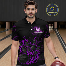 Load image into Gallery viewer, Black And Purple Flame Custom Dragon Bowling Team Shirts For Men, Bowling Uniform Outfit NQS9963