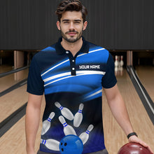 Load image into Gallery viewer, Custom Blue Bowling Jersey Bowling Team Shirts For Men Bowling League Polo &amp; 1/4 Zip HNT163