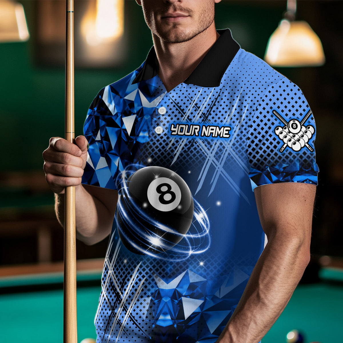 Blue Billiard Shirt 8 Ball Billiard Jersey for Men Billiard Gifts for Men Polo & 1/4 Zip NNT25