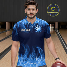 Load image into Gallery viewer, Custom Blue Flame Bowling Jersey for Men Bowling Uniform Polo &amp; 1/4 Zip Bowling Team Shirts HNT106