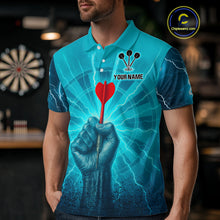 Load image into Gallery viewer, Men’s Custom Darts Shirt - Turquoise Lightning Fist With Maroon Dart Arrow NYN0316