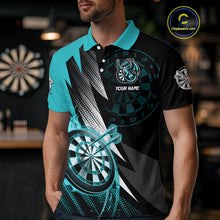 Load image into Gallery viewer, Personalized Strike Black &amp; Turquoise Flaming Dragon Dart Shirts For Men Custom Dart Team Jersey TDM4300