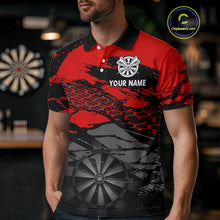 Load image into Gallery viewer, Personalized Dart Shirt For Men Red Grunge Texture &amp; Black Dartboard, Darts Jersey NYN0280