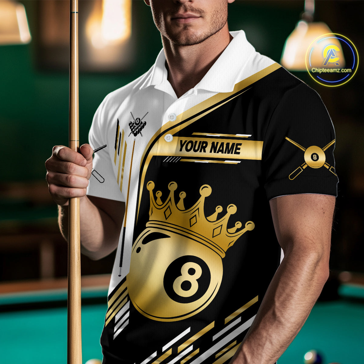 Personalized Golden 8 Ball Pool Crown Billiard Shirt For Men Custom Billiard Team Jerseys Uniform TDM4182