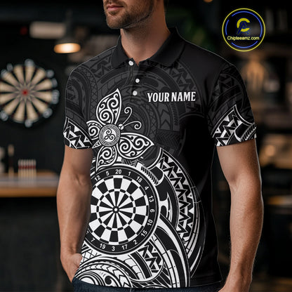 Custom White Black Tribal Dartboard Butterfly Darts Shirts For Men, Darts Team Jerseys Outfit TDM3988