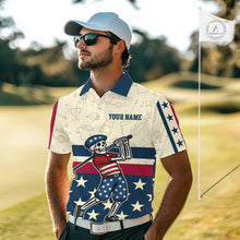 Load image into Gallery viewer, Funny Skull golfer vintage American Flag Custom patriotic golf polo shirts for men, golfing gifts NQS9964