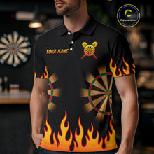 Load image into Gallery viewer, Men's Personalized Darts Shirt With Black Flame Pattern And Fiery Dartboard NYN0265