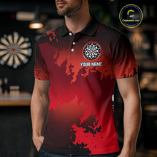 Load image into Gallery viewer, Men's Custom Darts Shirt With Grunge Red Camo Broken Dartboard &amp; Skull Art NYN0269