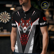 Load image into Gallery viewer, Custom Men's Dart Team Shirt With Roaring Tiger Dartboard - Silver &amp; Black Jersey NYN0337