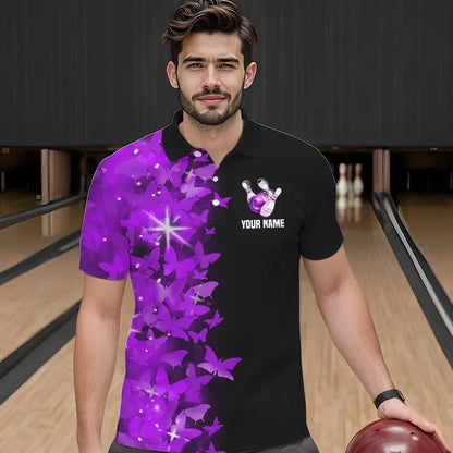 Purple Butterfly Bowling Polo Shirts For Men Women Custom Bowling Jersey Team BDT505