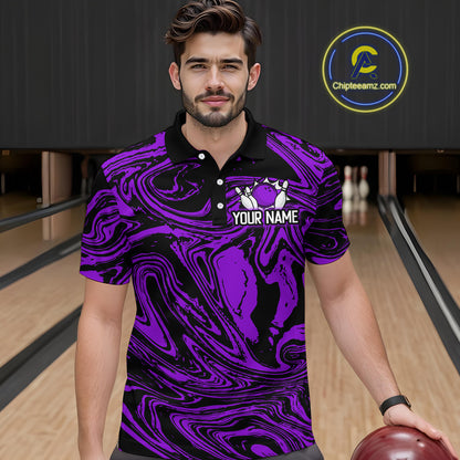 Custom Purple Bowling Men Bowling Shirt Polo & Quarter-Zip Bowling Team Jerseys HNT81