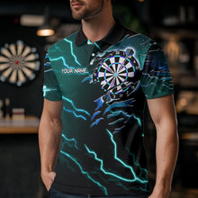 Load image into Gallery viewer, Personalized Thunder Lightning Eagle Turquoise Darts Shirt Polo &amp; Quarter Zip For Men Dart Jerseys TDM3579