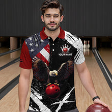 Load image into Gallery viewer, US Flag Eagle Custom Name Bowling Team Shirts For Men Bowling League Polo &amp; 1/4 Zip Shirt HNT06