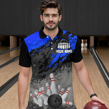 Load image into Gallery viewer, Custom Blue Bowling Shirt forMen Women Team Bowling Jersey Bowling Polo &amp; 1/4 Zip Shirt MBL40