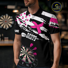 Load image into Gallery viewer, Personalized US Flag Pink Ribbon Darts Shirt For Men Custom Breast Cancer Awareness Darts Jersey TDM4493