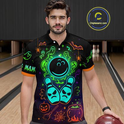Custom Neon Bowling Team Shirt Halloween Polo & Quarter-Zip Bowling Jersey for Men QZT731