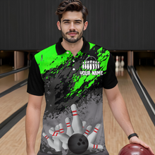 Load image into Gallery viewer, Custom Green Bowling Shirt forMen Women Team Bowling Jersey Bowling Polo &amp; 1/4 Zip Shirt MBL40