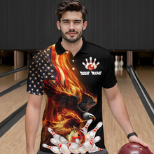 Load image into Gallery viewer, Personalized Flaming US Flag Eagle Bowling Shirt Bowling Jersey for Men Team Polo &amp; 1/4 Zip HNT38