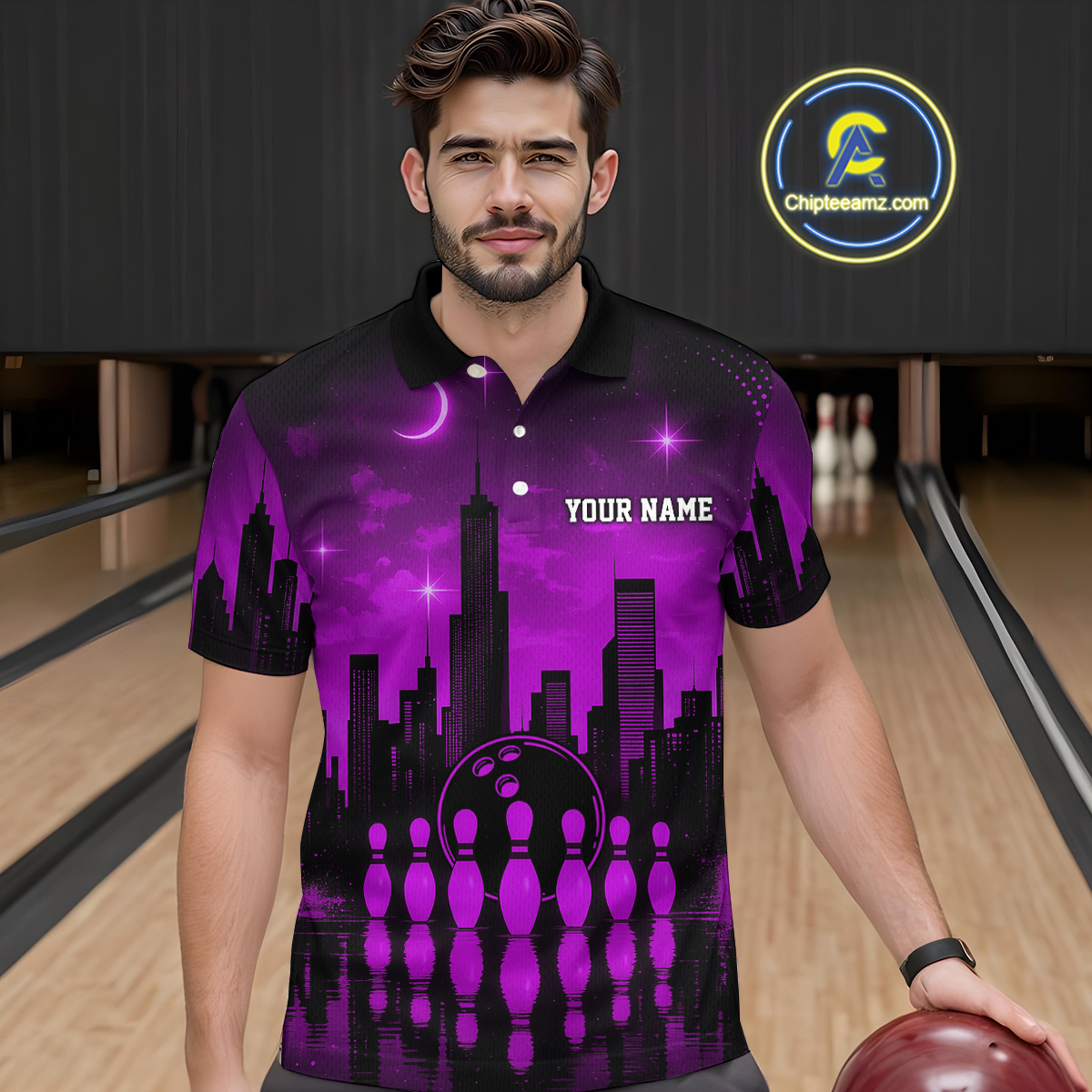 Purple Bowling Custom Men Bowling Shirt Polo & Quarter-Zip Bowling Team Jerseys HNT66