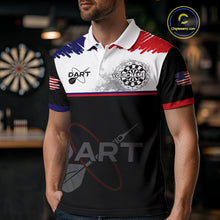 Load image into Gallery viewer, American Flag Grey Smoke Dartboard Men's Darts Shirt - Custom Name For Darts Jersey NYN0426