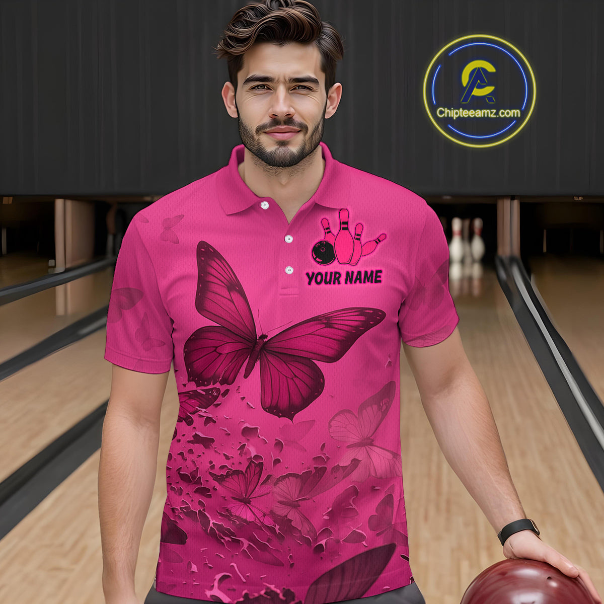 Pink Butterflies Bowling Shirts for Women Men Team Custom Bowling Polo and 1/4 Zip MBL121