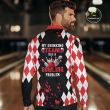 Load image into Gallery viewer, Red argyle pattern Retro Bowling Shirts For Men Custom My drinking team has a bowling problem NQS9825