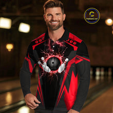 Load image into Gallery viewer, Black Mens bowling Polo, Quarter Zip shirt Custom lightning thunder team league bowling jerseys | Red NQS10373