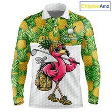 Load image into Gallery viewer, Golfing Flamingo Mens Funny Golf Polo Shirt Custom Yellow Pattern Pineapple Golf Ball Clothes Shirts NHT739