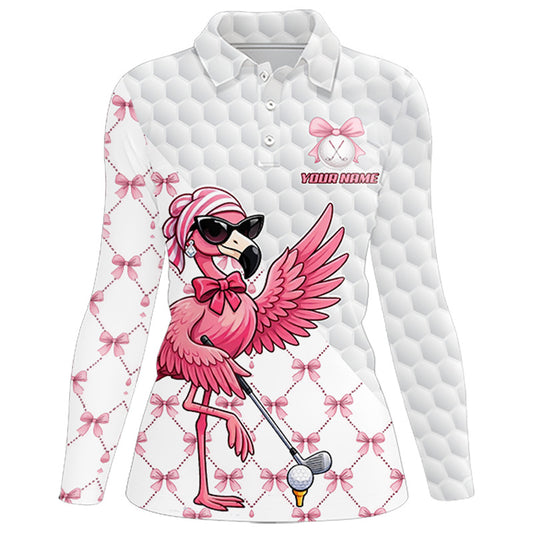 Pink Flamingo Golf Shirt For Women, Funny Pattern Golf Polo Shirt, Ladies Golf Outfit For Team NHT729
