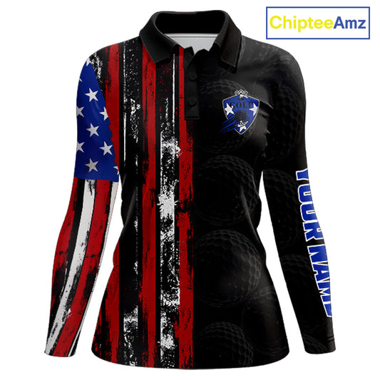 Custom Womens Golf Polo Shirt USA Flag, Golf Family Team Shirt, School Team Golf Shirt, Patriotic Golf Shirt NHT715